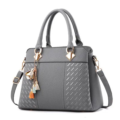 Elegant Tassel PU Leather Handbag – Stylish Embroidered Tote & Crossbody Bag for Women