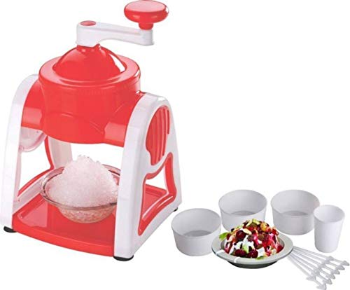 Portable Ice Crusher & Slushy Maker – Easy Countertop Ice Gola Machine with Bowls, Sticks & Glass for Summer Treats (White & Red)