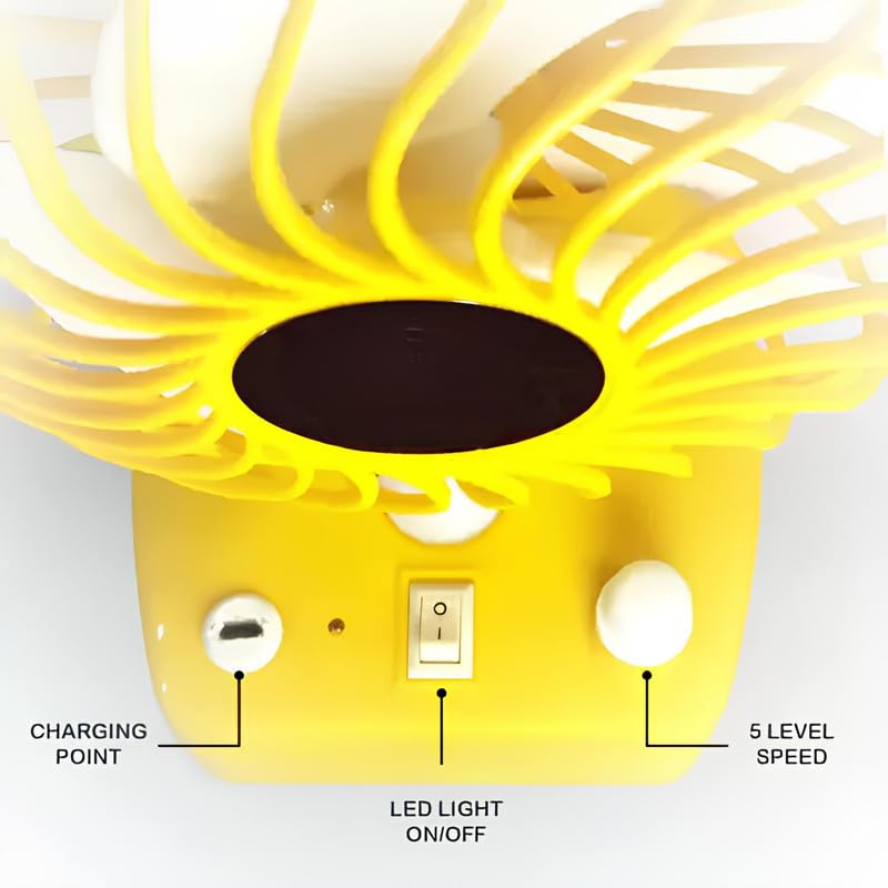 Mini: 5-Speed USB Rechargeable Desk & Hand Fan with LED Light Base – Portable & Powerful Personal Cooling