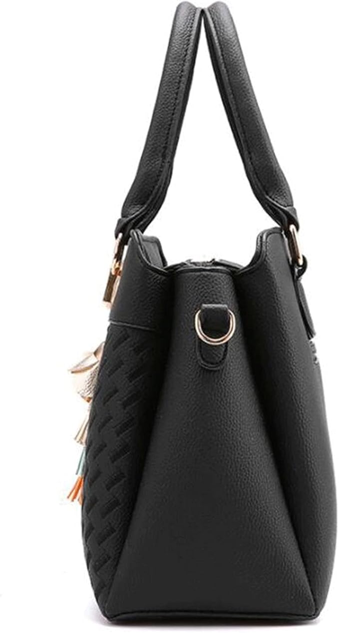 Elegant Tassel PU Leather Handbag – Stylish Embroidered Tote & Crossbody Bag for Women