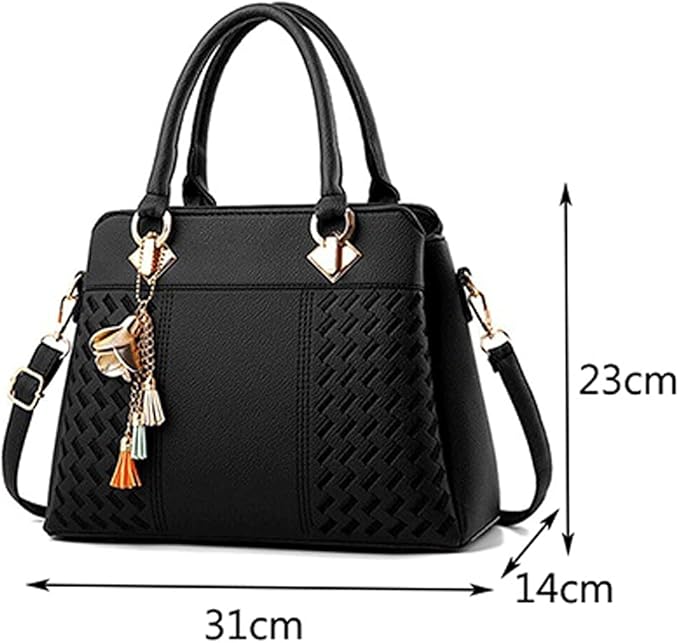 Elegant Tassel PU Leather Handbag – Stylish Embroidered Tote & Crossbody Bag for Women