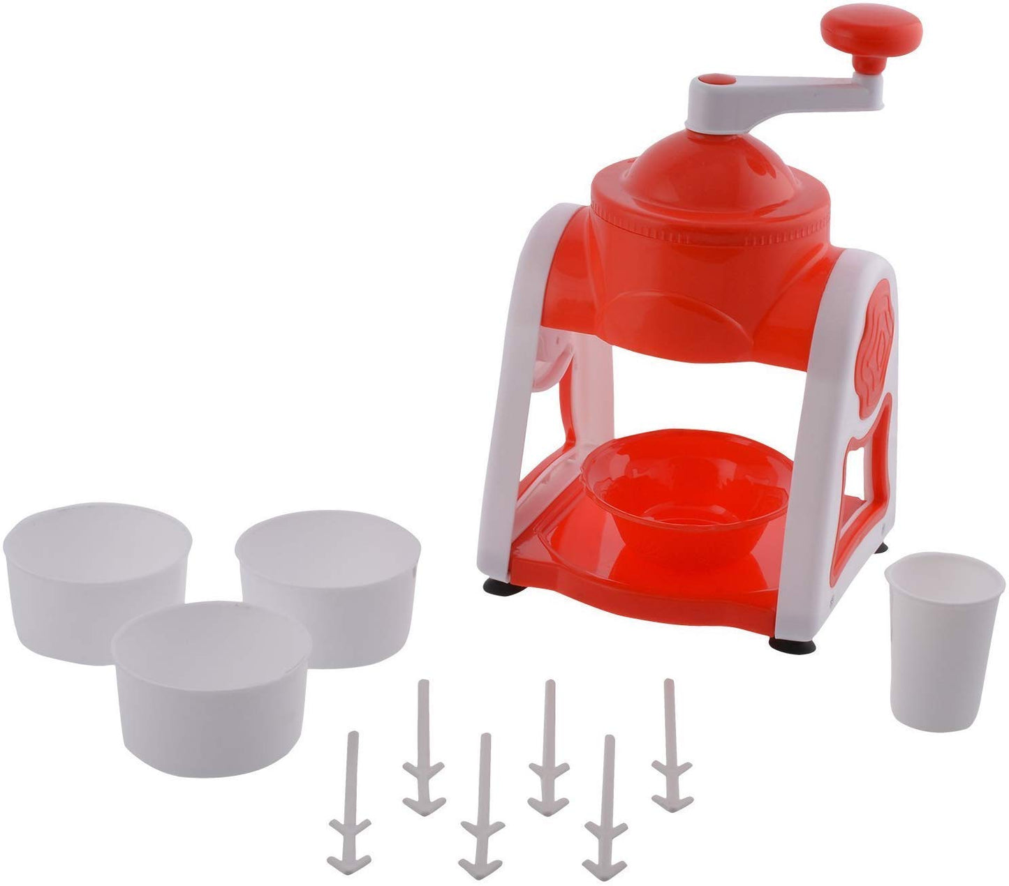 Portable Ice Crusher & Slushy Maker – Easy Countertop Ice Gola Machine with Bowls, Sticks & Glass for Summer Treats (White & Red)