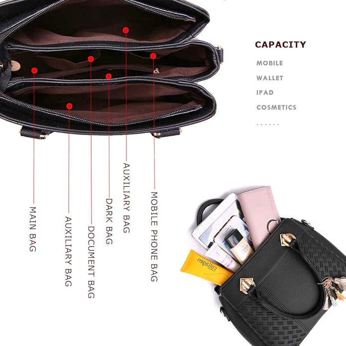 Elegant Tassel PU Leather Handbag – Stylish Embroidered Tote & Crossbody Bag for Women