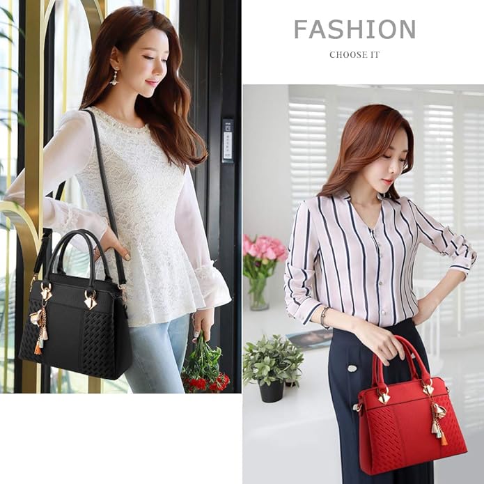 Elegant Tassel PU Leather Handbag – Stylish Embroidered Tote & Crossbody Bag for Women