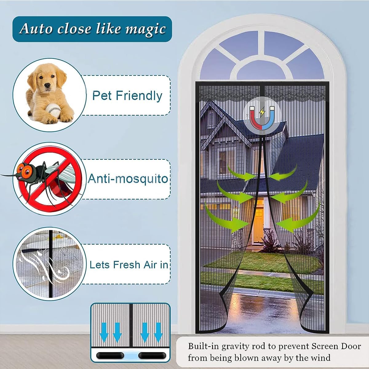 Magnetic Screen Door – Hands-Free Self-Closing Mesh, Anti-Mosquito & Bug Protection for Bedroom, Balcony, Kitchen & Living Spaces