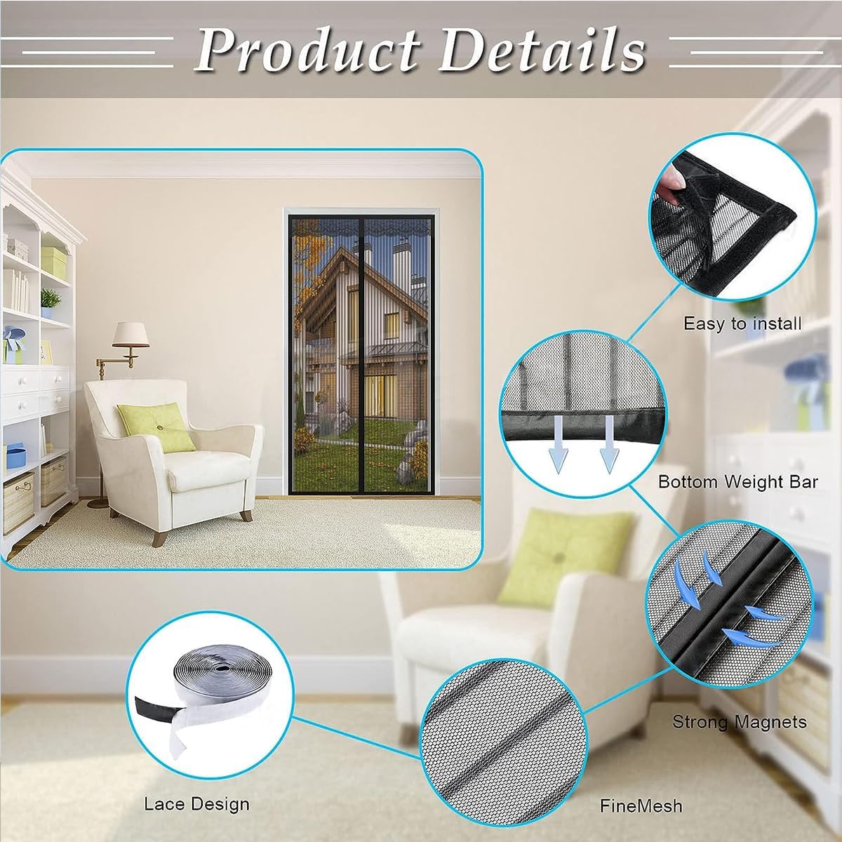 Magnetic Screen Door – Hands-Free Self-Closing Mesh, Anti-Mosquito & Bug Protection for Bedroom, Balcony, Kitchen & Living Spaces