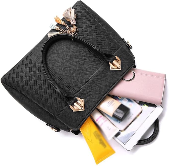 Elegant Tassel PU Leather Handbag – Stylish Embroidered Tote & Crossbody Bag for Women