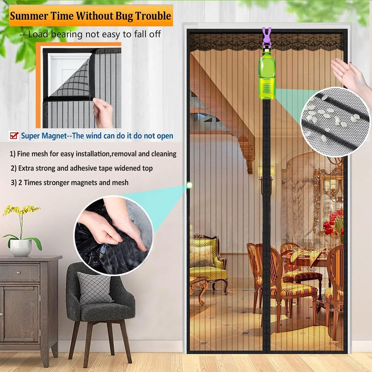 Magnetic Screen Door – Hands-Free Self-Closing Mesh, Anti-Mosquito & Bug Protection for Bedroom, Balcony, Kitchen & Living Spaces
