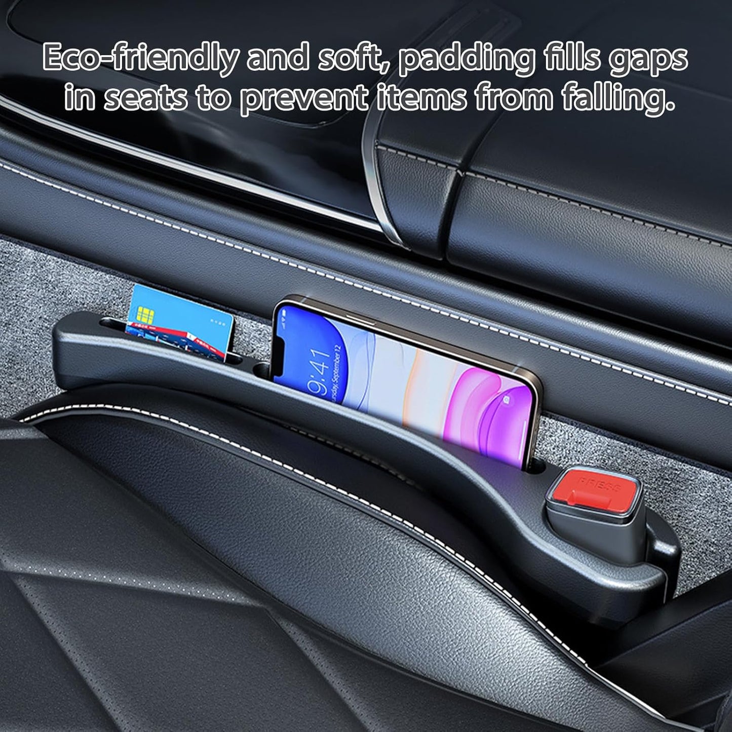 Leakproof Car Seat Gap Filler & Organizer – Wipeable, Water-Resistant Plugging Strips (Black)