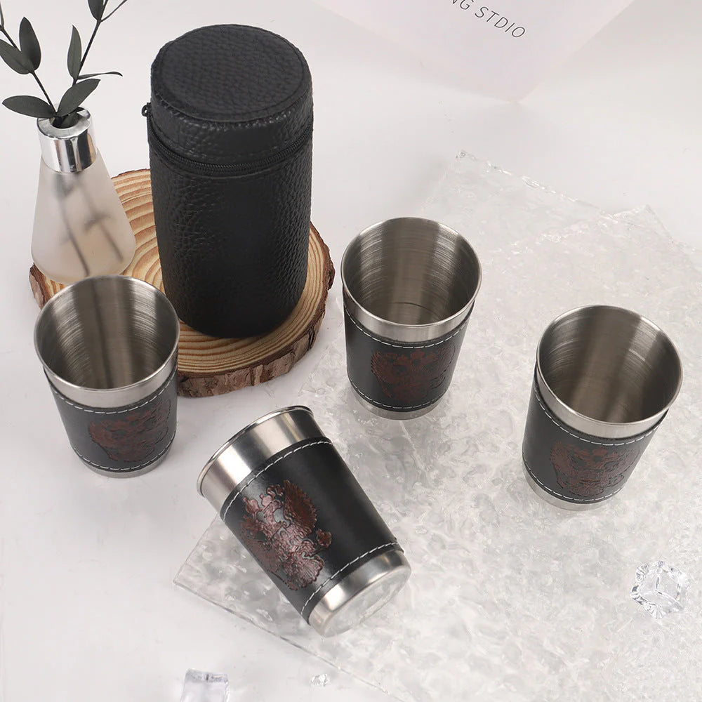 Mini Portable Stainless Steel Wine Cup – Premium Travel-Friendly Drink ware with Leather Cover for Wine, Tea, and Hot Beverages