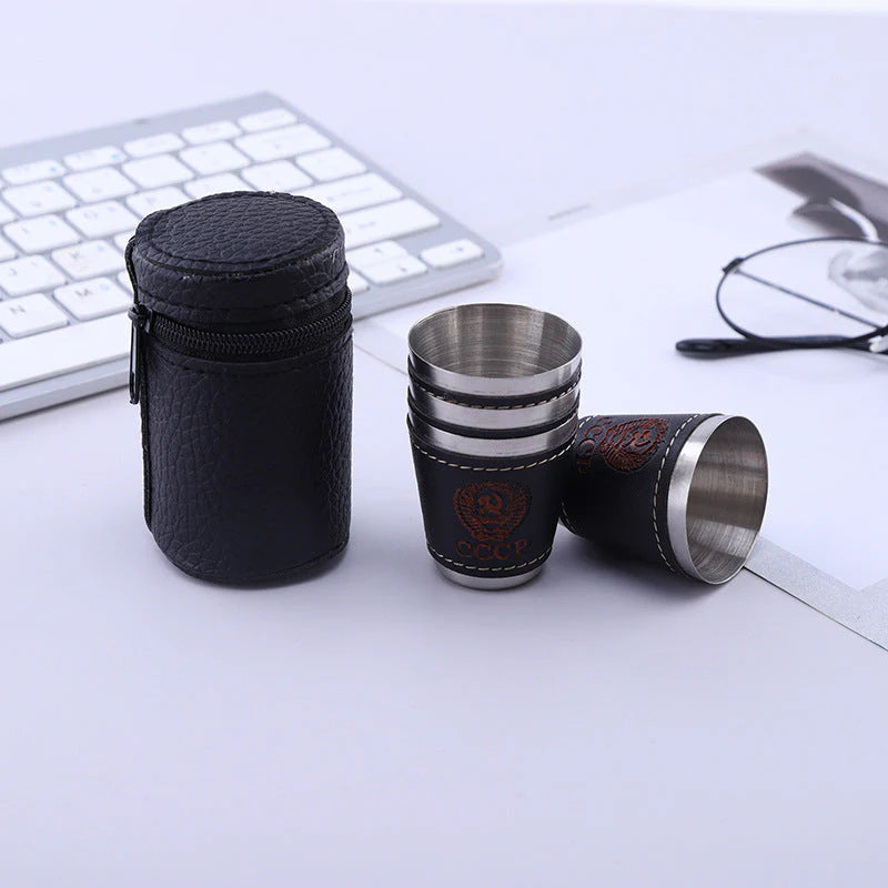 Mini Portable Stainless Steel Wine Cup – Premium Travel-Friendly Drink ware with Leather Cover for Wine, Tea, and Hot Beverages