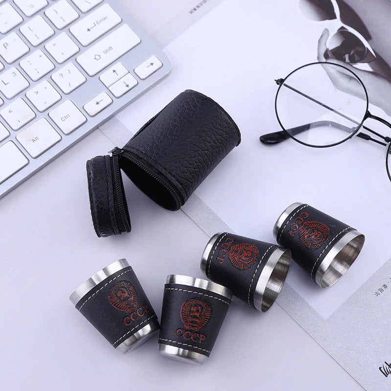 Mini Portable Stainless Steel Wine Cup – Premium Travel-Friendly Drink ware with Leather Cover for Wine, Tea, and Hot Beverages