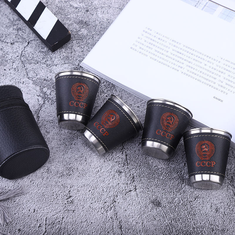 Mini Portable Stainless Steel Wine Cup – Premium Travel-Friendly Drink ware with Leather Cover for Wine, Tea, and Hot Beverages