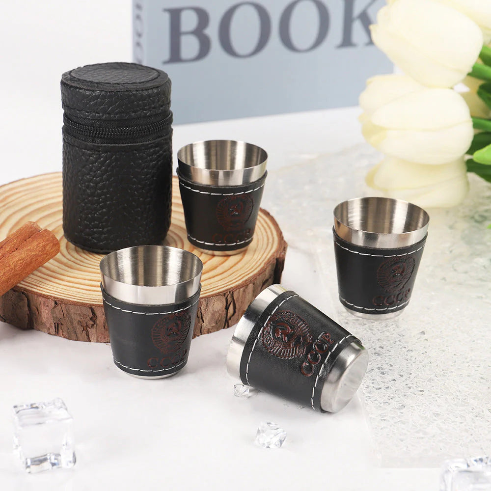 Mini Portable Stainless Steel Wine Cup – Premium Travel-Friendly Drink ware with Leather Cover for Wine, Tea, and Hot Beverages