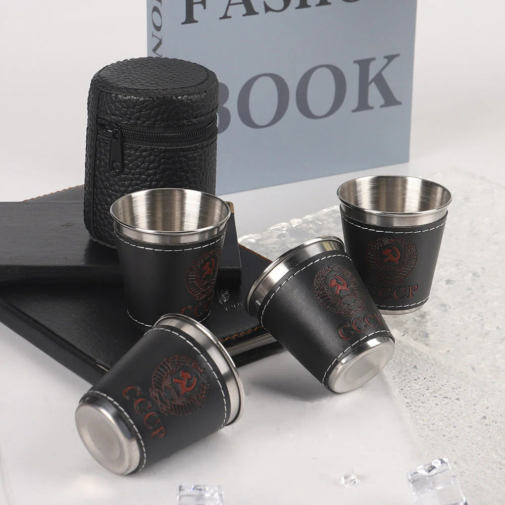 Mini Portable Stainless Steel Wine Cup – Premium Travel-Friendly Drink ware with Leather Cover for Wine, Tea, and Hot Beverages