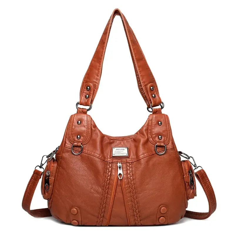 New large capacity soft leather shoulder bag