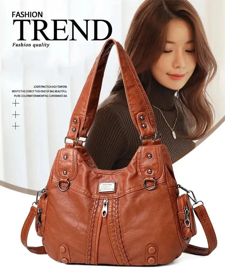 New large capacity soft leather shoulder bag