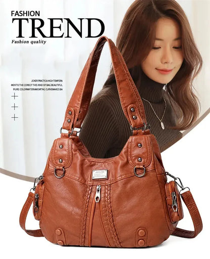 New large capacity soft leather shoulder bag