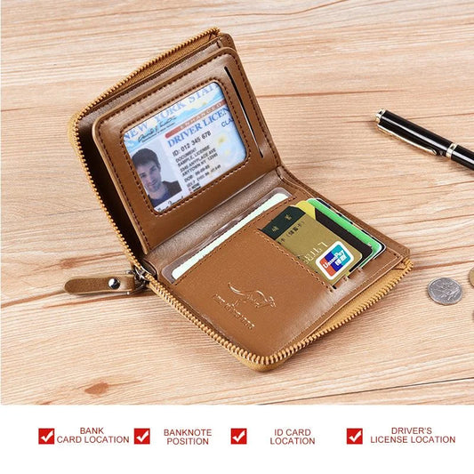 Men Wallet Zipper Genuine Leather Purse (RFID PROTECTED)