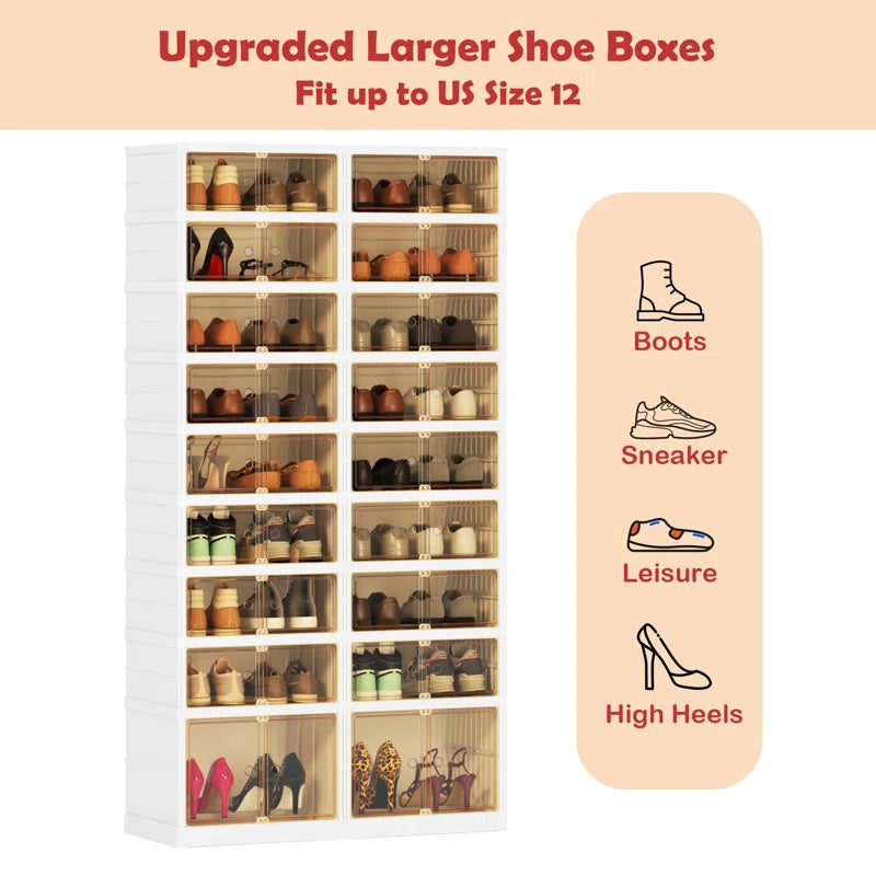 Plastic Collapsible Shoes Storage Box Easy Assembly