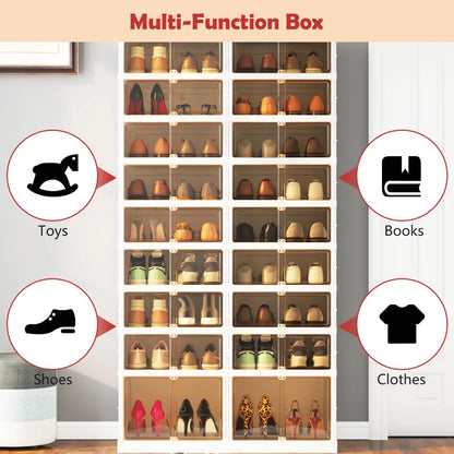 Plastic Collapsible Shoes Storage Box Easy Assembly
