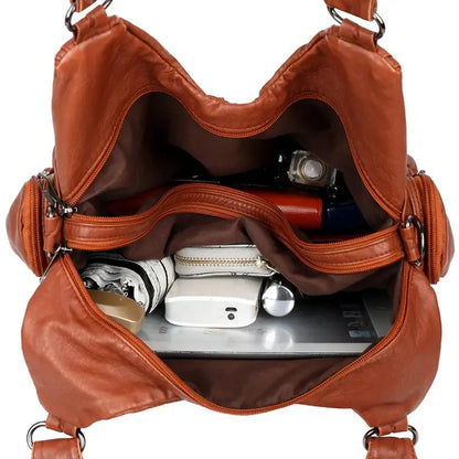 New large capacity soft leather shoulder bag