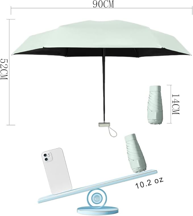 Sun Protection Travel Umbrella – UV Blocking, Windproof & Waterproof Folding Umbrella for Sun & Rain (Green, One Size)