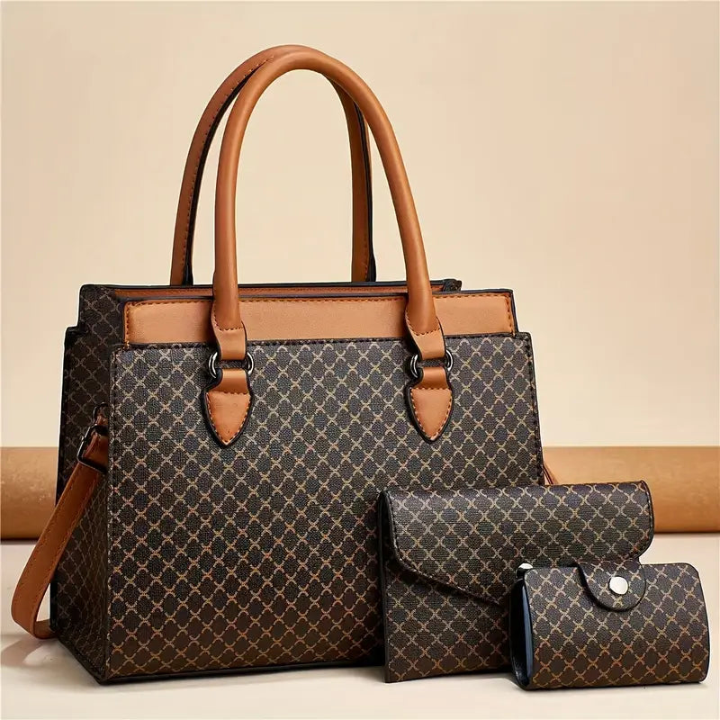 2025 Elegant New Color Block Three-Piece Set - Large Capacity Tote, Shoulder & Crossbody Bags for Women