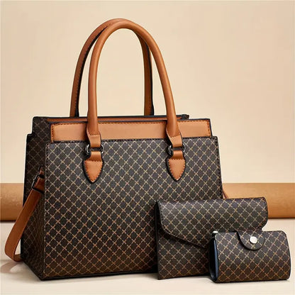 2025 Elegant New Color Block Three-Piece Set - Large Capacity Tote, Shoulder & Crossbody Bags for Women