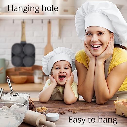4-Hole Non-Stick Egg Frying Pan with Detachable Wooden Handle – Perfect for Eggs, Omelets, Burgers & More