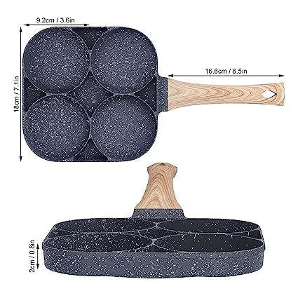4-Hole Non-Stick Egg Frying Pan with Detachable Wooden Handle – Perfect for Eggs, Omelets, Burgers & More