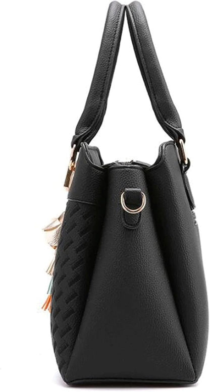 Elegant Tassel PU Leather Handbag – Stylish Embroidered Tote & Crossbody Bag for Women