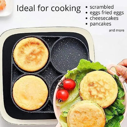 4-Hole Non-Stick Egg Frying Pan with Detachable Wooden Handle – Perfect for Eggs, Omelets, Burgers & More