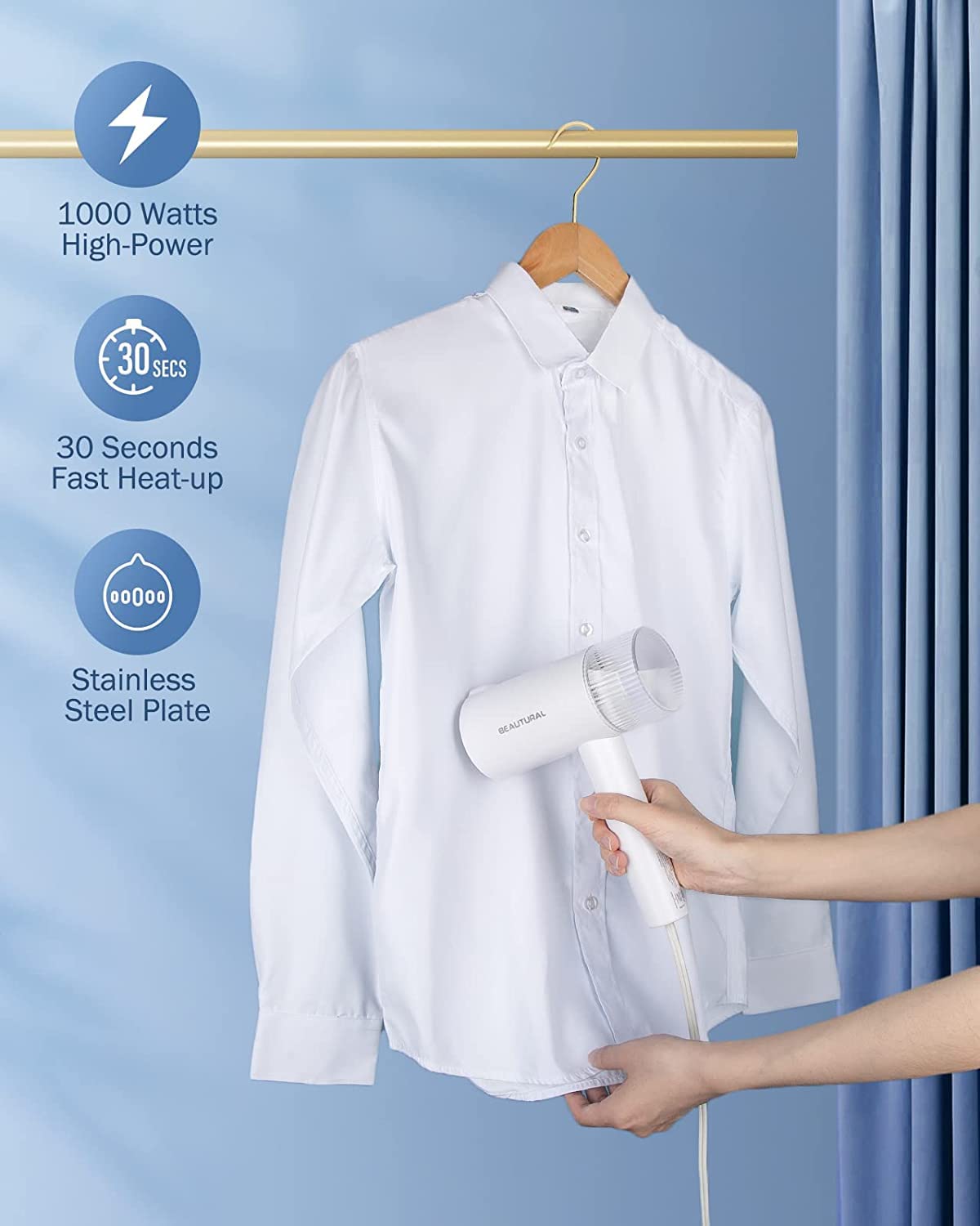 Compact 1000W Foldable Clothes Steamer - 150ml, 30-Second Fast Heat, Vertical & Horizontal Wrinkle Remover for Home & Travel