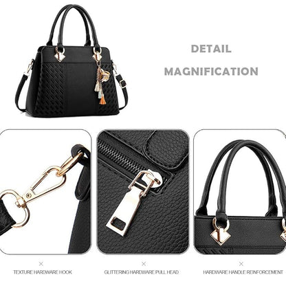 Elegant Tassel PU Leather Handbag – Stylish Embroidered Tote & Crossbody Bag for Women