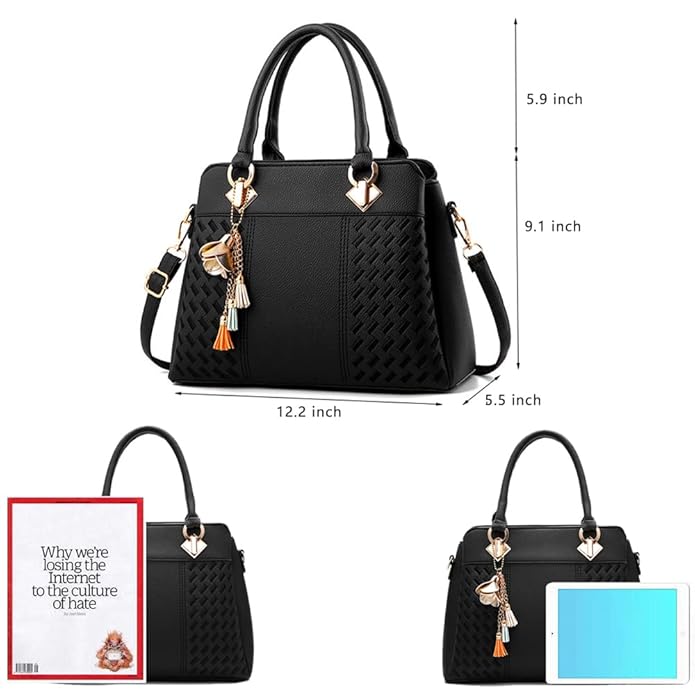 Elegant Tassel PU Leather Handbag – Stylish Embroidered Tote & Crossbody Bag for Women