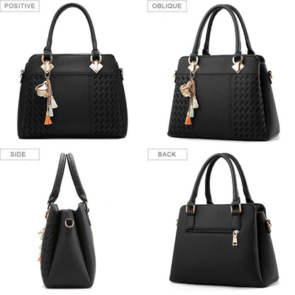 Elegant Tassel PU Leather Handbag – Stylish Embroidered Tote & Crossbody Bag for Women