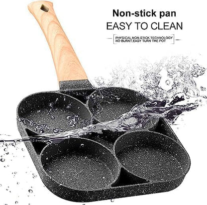 4-Hole Non-Stick Egg Frying Pan with Detachable Wooden Handle – Perfect for Eggs, Omelets, Burgers & More