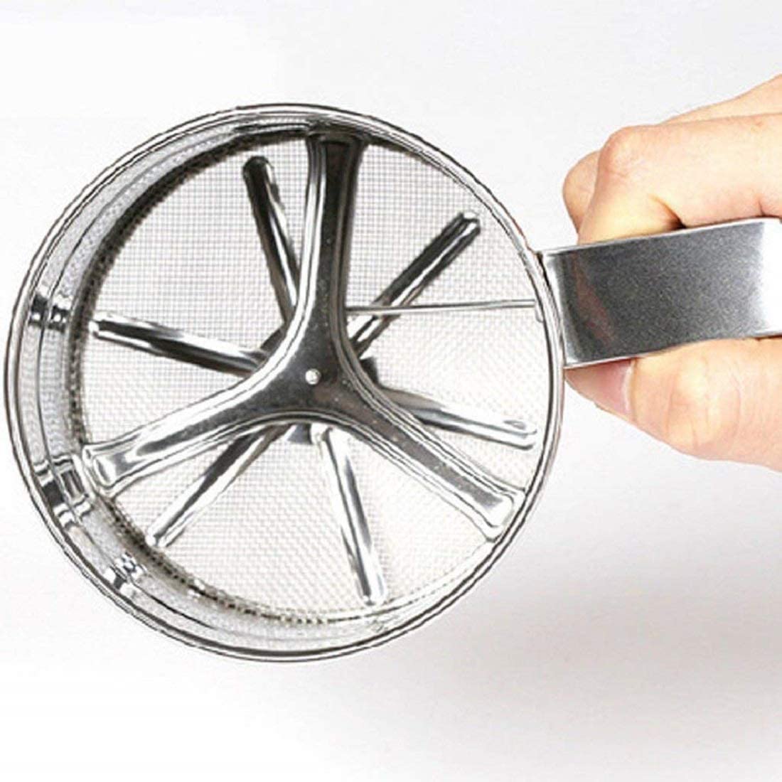 Stainless Steel Flour Sifter – One-Hand Press Crank Sieve with Double-Layer Mesh for Baking & Powdered Sugar