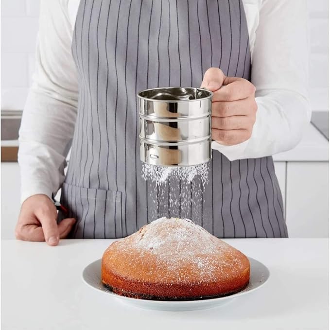 Stainless Steel Flour Sifter – One-Hand Press Crank Sieve with Double-Layer Mesh for Baking & Powdered Sugar