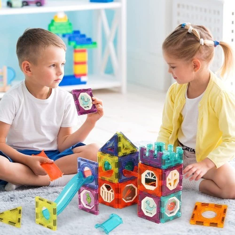 3D Magnetic Tiles: STEAM Educational Building Blocks & Marble Run Toy for Kids Ages 2+ (110 pcs)