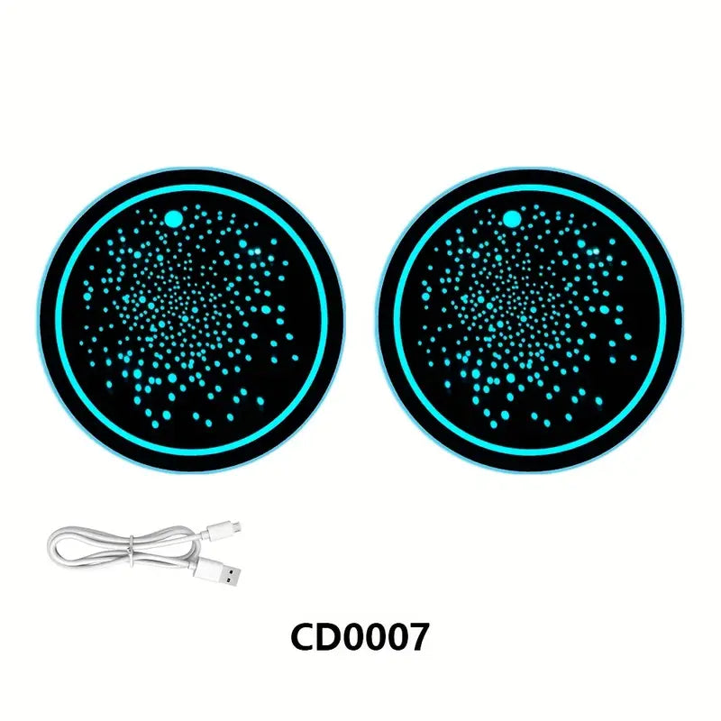 2Pcs Universal Luminous Car Water Cup Coaster Holder 7 Colors USB Charging Led Car