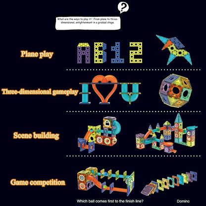 3D Magnetic Tiles: STEAM Educational Building Blocks & Marble Run Toy for Kids Ages 2+ (110 pcs)