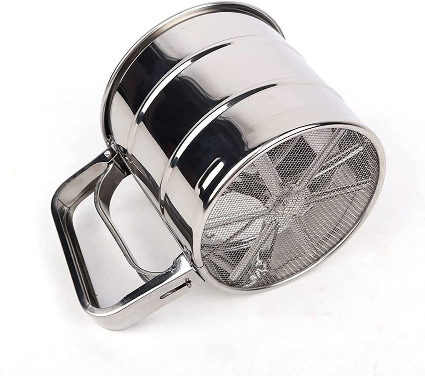 Stainless Steel Flour Sifter – One-Hand Press Crank Sieve with Double-Layer Mesh for Baking & Powdered Sugar