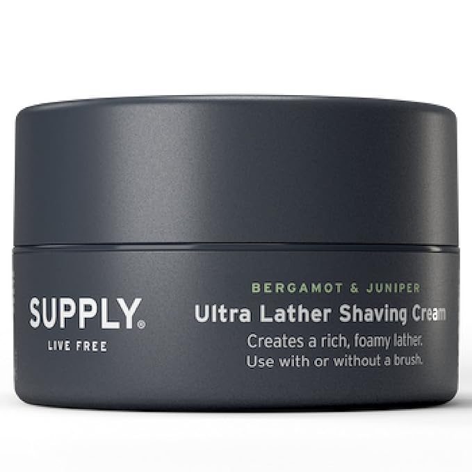 Ultra Lather Men's Shaving Cream – Juniper & Bergamot, Soothing & Hypoallergenic, Noncomedogenic Protection from Razor Burn – 3.4 oz Jar