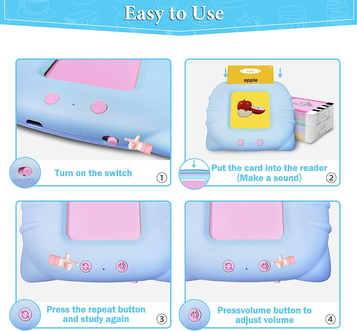 Interactive Talking Flash Card Learning Device – Fun & Educational Toy for Kids (1-6 Years) | Rechargeable & Engaging Early Language Development Tool