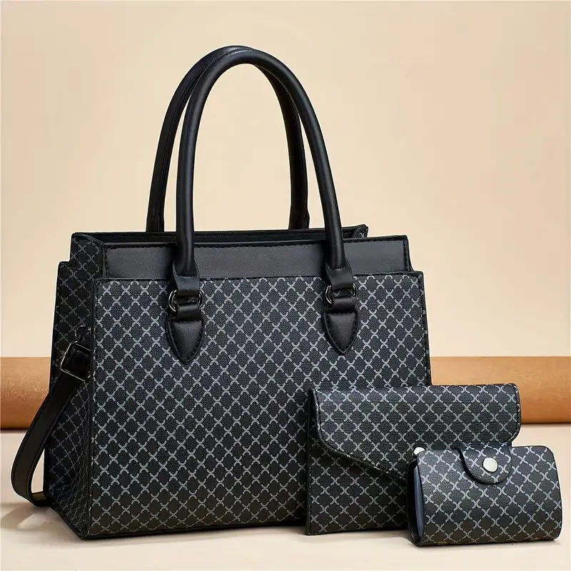 2025 Elegant New Color Block Three-Piece Set - Large Capacity Tote, Shoulder & Crossbody Bags for Women