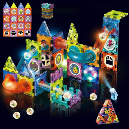 3D Magnetic Tiles: STEAM Educational Building Blocks & Marble Run Toy for Kids Ages 2+ (110 pcs)