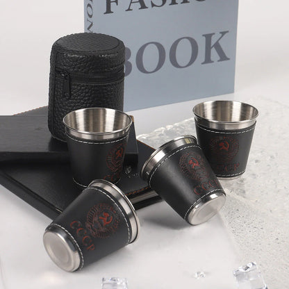 Mini Portable Stainless Steel Wine Cup – Premium Travel-Friendly Drink ware with Leather Cover for Wine, Tea, and Hot Beverages