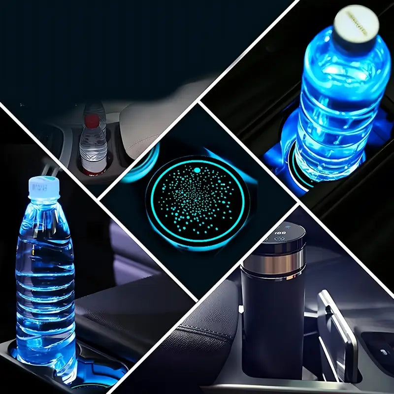 2Pcs Universal Luminous Car Water Cup Coaster Holder 7 Colors USB Charging Led Car